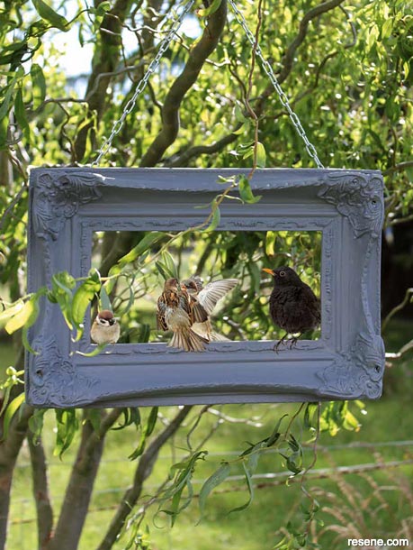 Upcycled frame birdfeeder