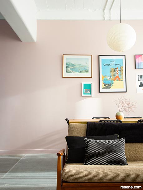 An apartment interior painted in pale hues