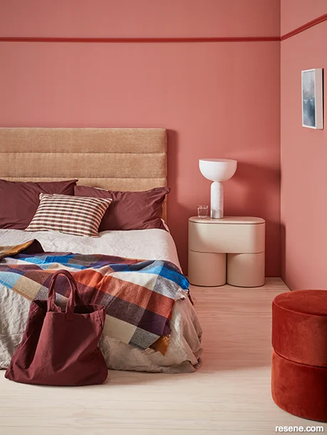 Bedroom painted with rich rosy pinks