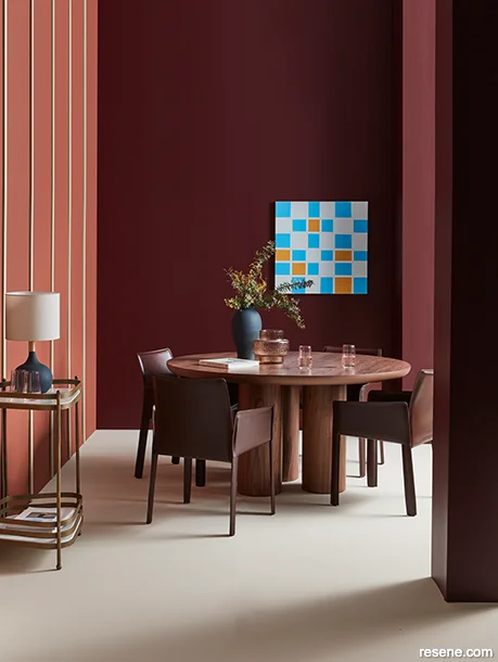 Dining room painted with deep dramatic red