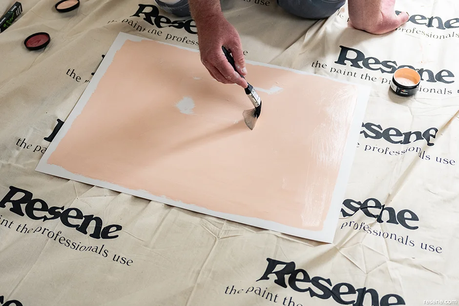 Resene Wax Flower paint being tested on a large A2 card