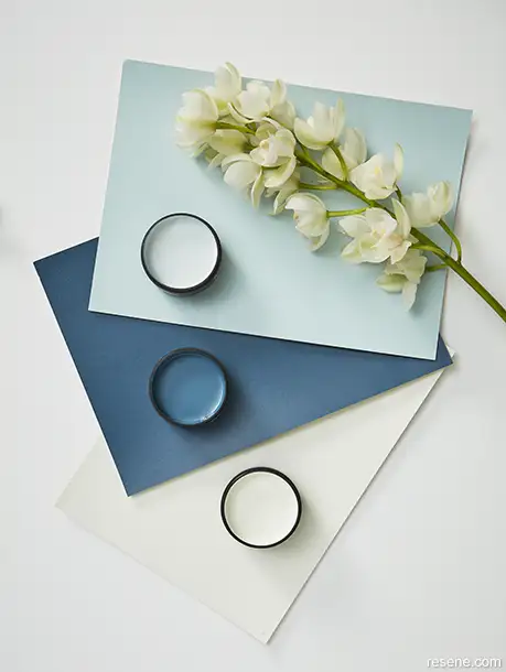 Mood board with blues and white