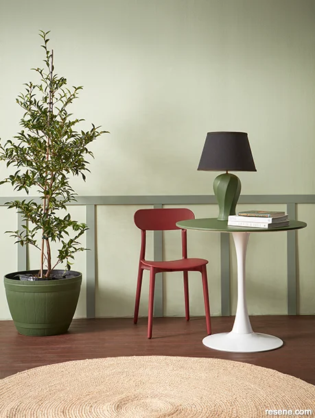 Darker, earthy hues are a natural fit with soothing greens
