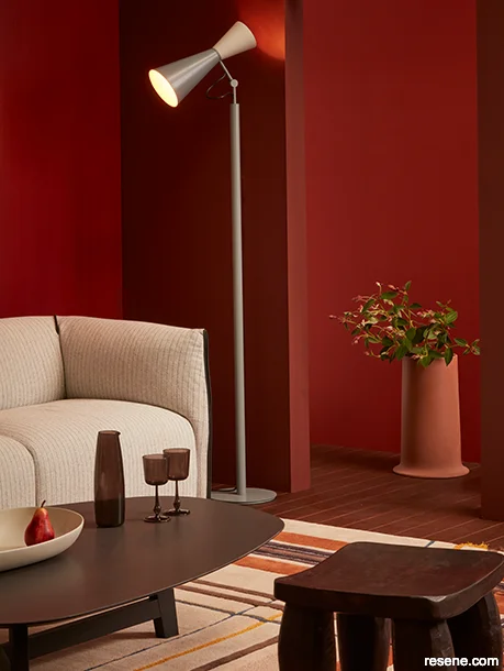 Deep reds create a cosy option for living rooms