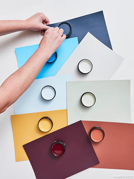 Resene drawdown paint swatches and testpots