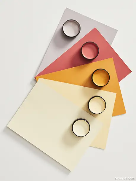 A mood board using warm and cool colours