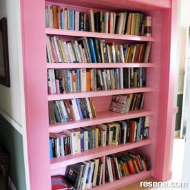 Pink bookshelves