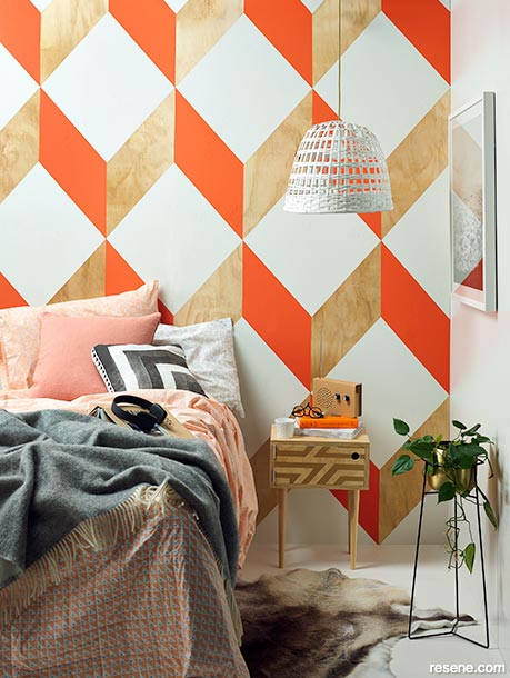 Create a 3D effect geo plywood bedhead wall