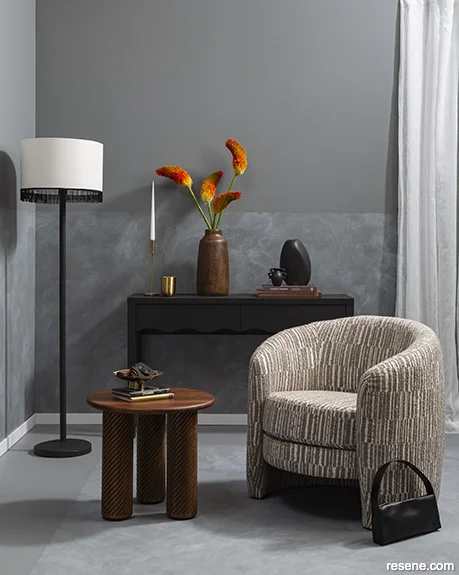 An elegant and refined gunsmoke grey lounge