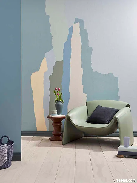 A feature wall with an abstract roller wall mural