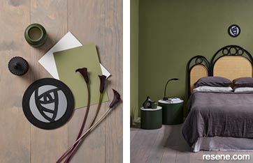 Art nouveau styled green bedroom