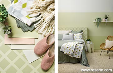 Green striped bedroom
