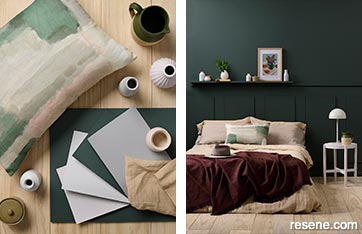 A forest green bedroom