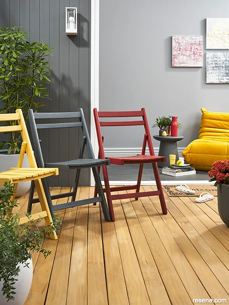Indoor-outdoor flow - patio and interior brought together with mustard yellow accessories