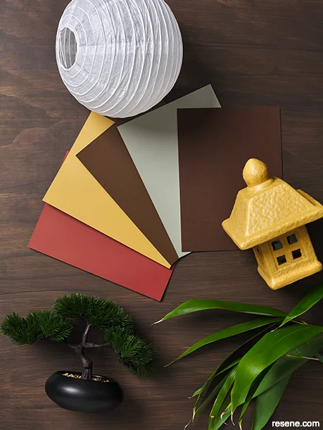 Moodboard featuring Japanese-inspired outdoor design elements