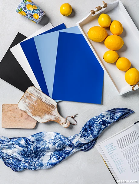 A Mediterranean inspired moodboard - blue and citrus hues