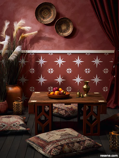A Moroccan-inspired outdoor area - painted with rich colours