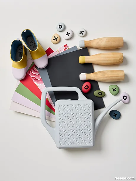 A playful and chic moodboard - colourful outdoor accessories