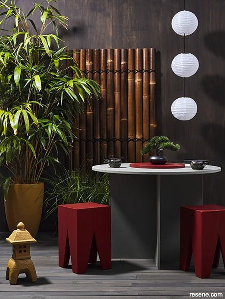 A serene Japanese-inspired outdoor living area