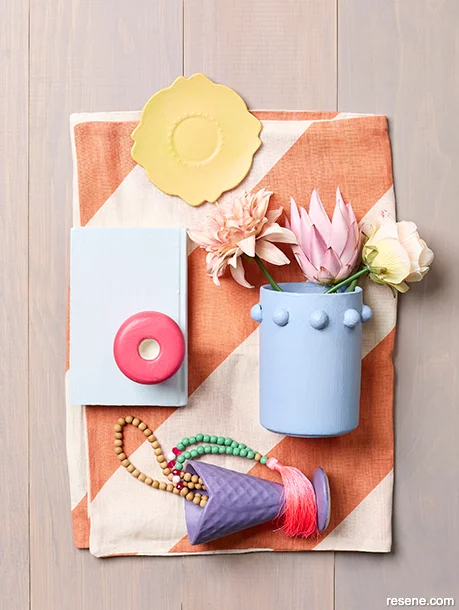 A vibrant moodboard showing colours for a teen bedroom