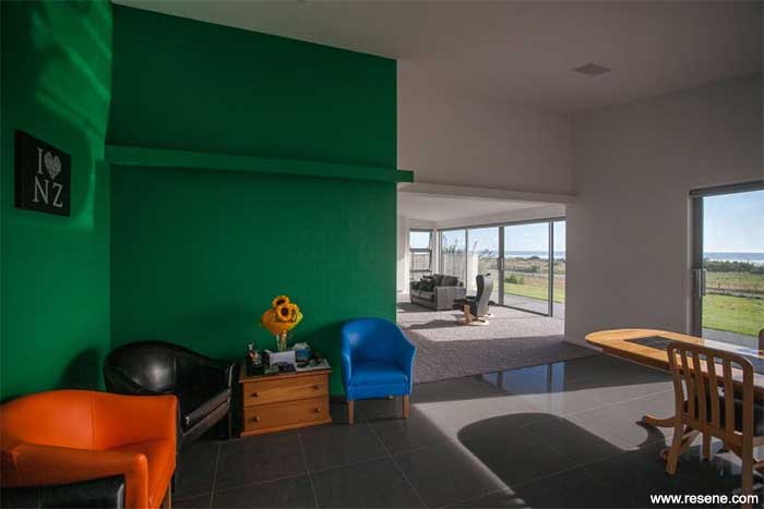Resene Camarone and Resene Black White lounge walls