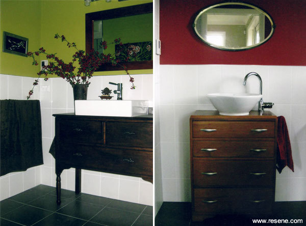 Resene Wasabi and Tall Poppy in the bathroom