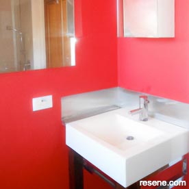 Bright red bathroom