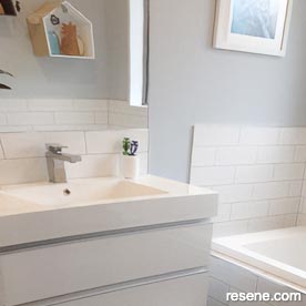Blue and white bathroom
