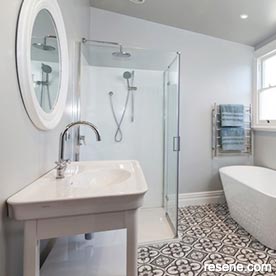 Blue and grey bathroom
