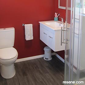 Red and white bathroom
