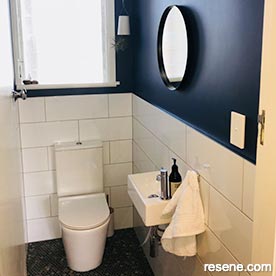 Blue and white bathroom