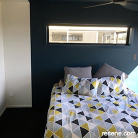 Blue and white bedroom