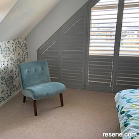 Bdroom of new house with painted shutters