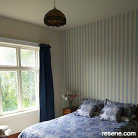 Guest bedroom blue and cream stripes