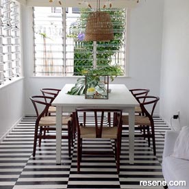 Painted floors in dining room