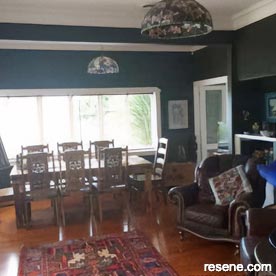 Deep green dining room