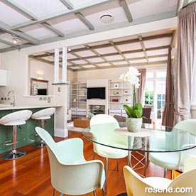 Green and white dining room