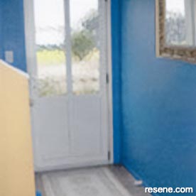 Blue and white home entry