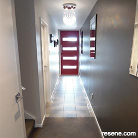 A red door at the end of the hall