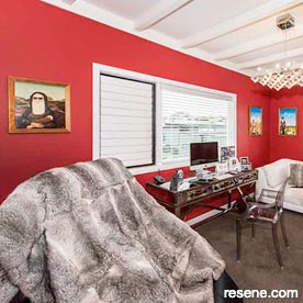 Red and white home office