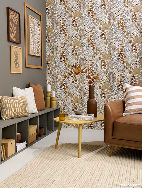 A nostalgic look with autumnal botanical wallpaper