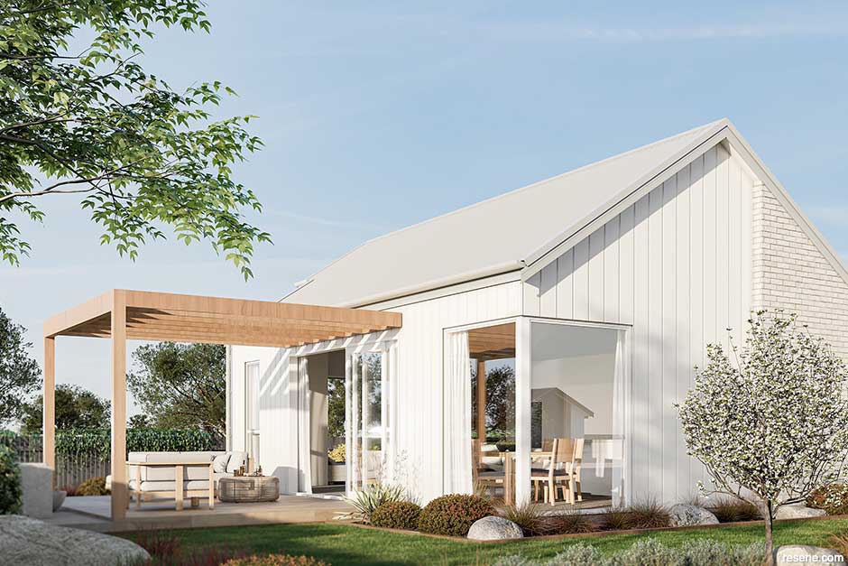 A warm white home exterior in Resene Half Milk White