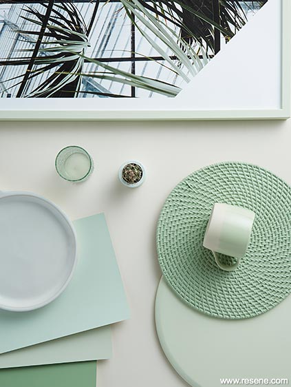 Mood board featuring layers of tonal green