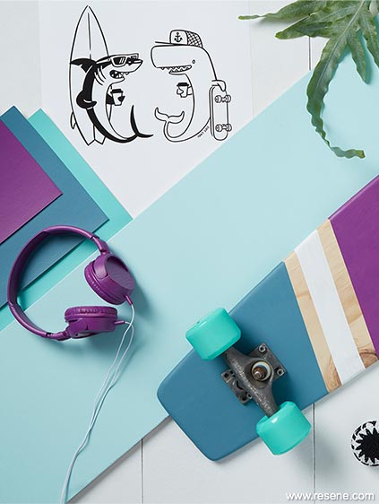 Mood board for a teen's bedroom reflecting unique interests