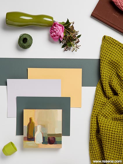 Mood board with restful receding hues, inviting and serene