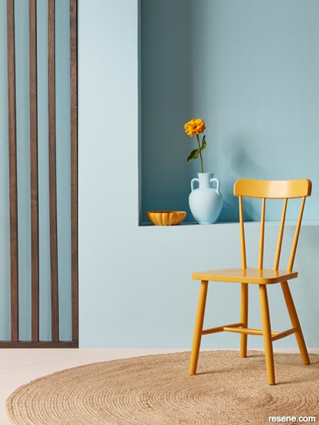 A stylish blue and gold interior