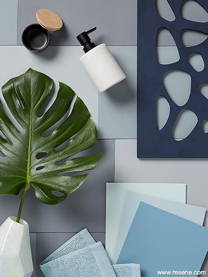 A mood board in soothing blues