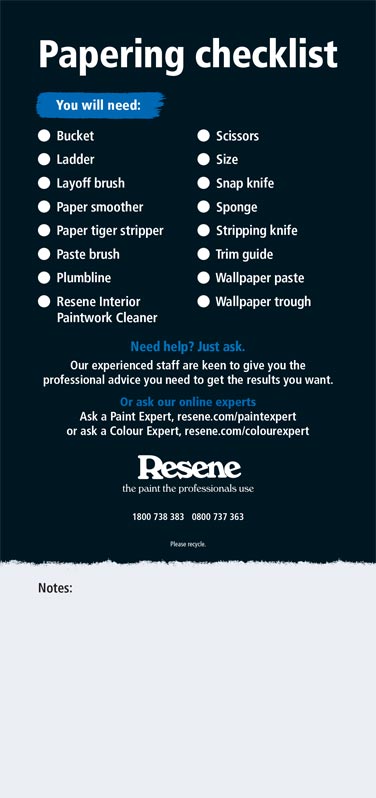 Wallpapering checklist