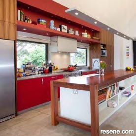 Jarrah and Pohutukawa red kitchen