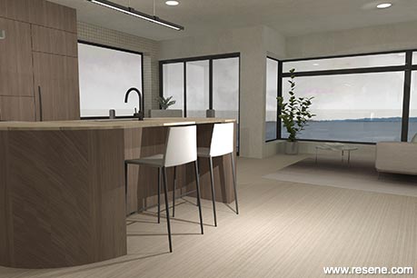 Open plan apartment kitchen and dining